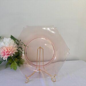 Vintage Pink‎ Depression Glass Geometric Platter Soft Blush 12 Inch Retro Dish